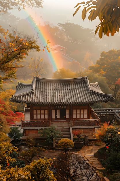 Dreamy rainbow on a countryside