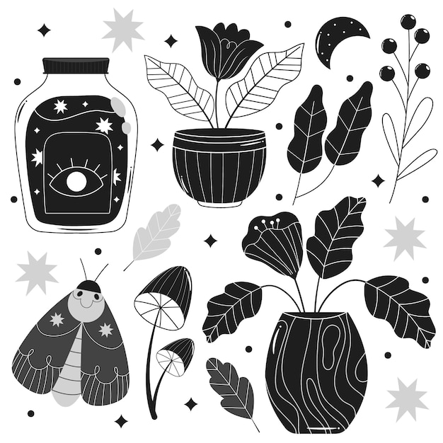 Hand drawn colorless illustrations
