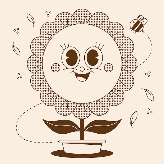 Hand drawn monocolor retro cartoon illustration